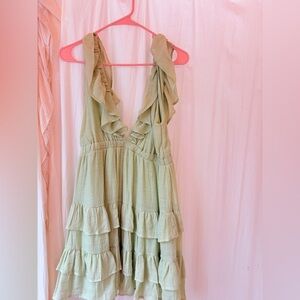 HYFVE Light Sage Ruffle Tiered Midi Dress